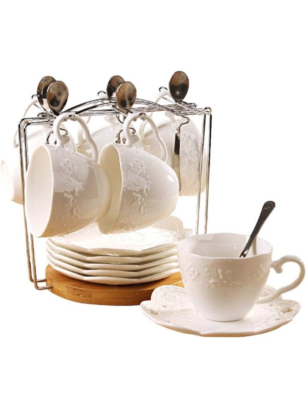 Elegant White Porcelain 5oz Tea Cup & Saucer Set with Spoon - Perfect for Tea